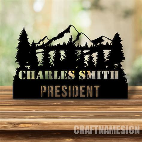 Craftnamesign Custom Wooden Hiking Desk Name Plate, Mountain Forest ...
