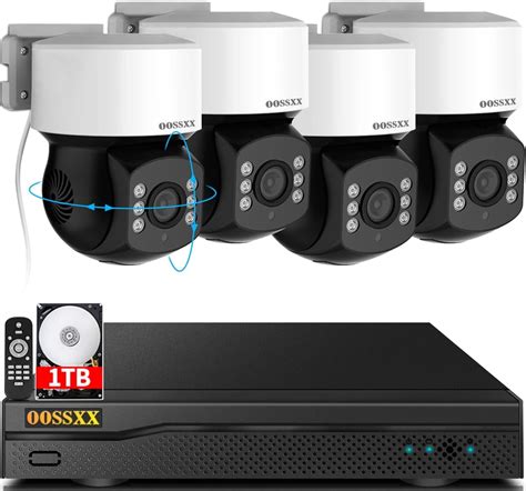 OOSSXX 360° PTZ Digital Zoom Wired Security Camera System,80FT Night ...