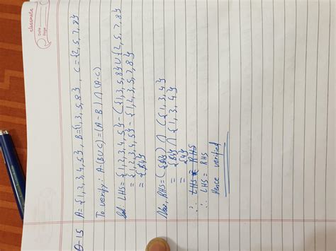if A={1,2,3,4,5}, B{1,3,5,8},C={2,5,7,8} verify that A-(B union C)=(A-B ...