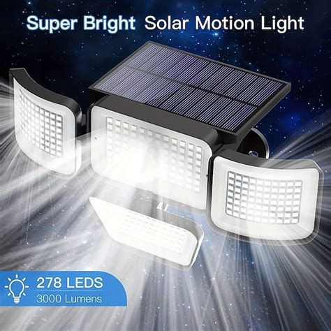 Solar Flood Lights Outdoor Lights 278LEDs 3000LM Motion Sensor Lights ...