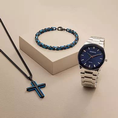 Steel Nation Men's Black & Blue Ion-Plated Stacked Cross Pendant Necklace