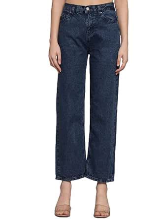 Buy zaahii Women's Straight Fit High Waist Non Stretchable Denim Jeans ...