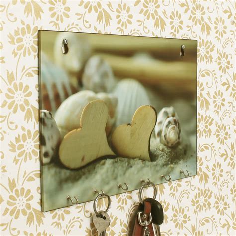 Heart Shells Theme Wooden Key Holder with 6 Hooks - eCraftIndia Online