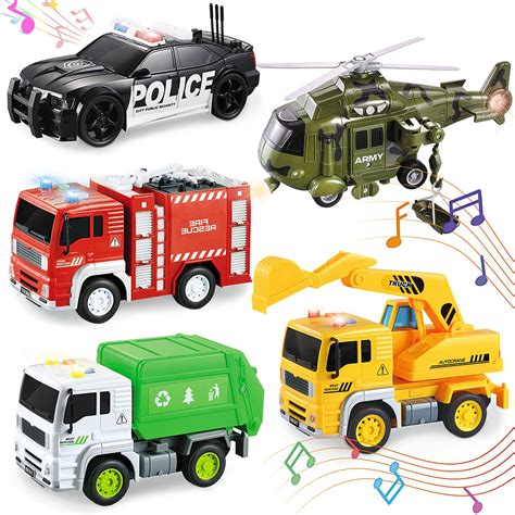 Lesuter Toys 5 Pack Friction Powered Truck Toy Set(8 IN) Including ...