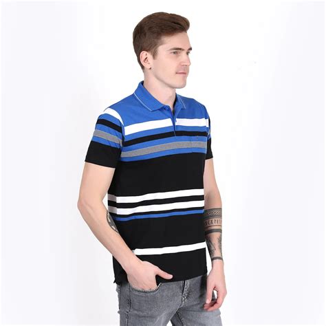 Blue and Black Striped Pocket Polo T-shirt – Deer Club