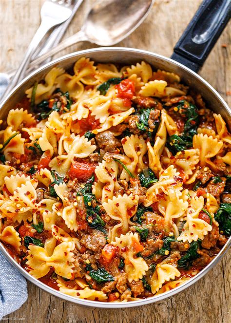 Tomato Spinach Sausage Pasta Recipe — Eatwell101