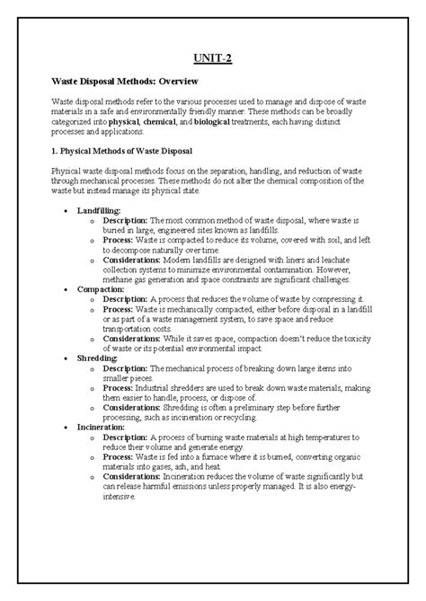 Waste and Effluent Management Overview - Unit 1 Guide - Studocu