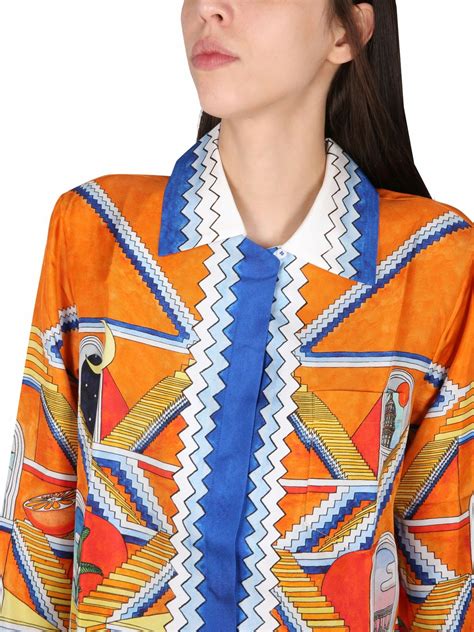 Casablanca Cuban Collar Silk Long Sleeve Shirt Casablanca