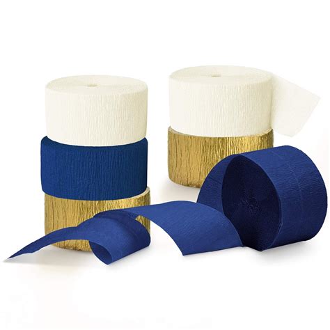 NICROLANDEE Navy Blue Party Decorations - 6Rolls Navy Blue Gold Crepe ...