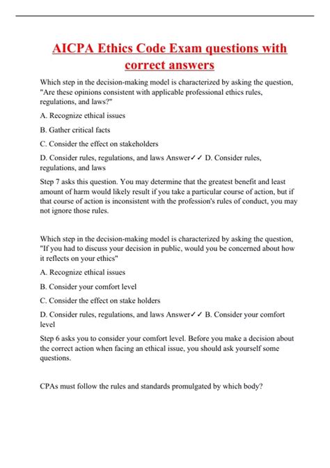 AICPA Ethics Code Exam questions with correct answers - AICPA - Stuvia US