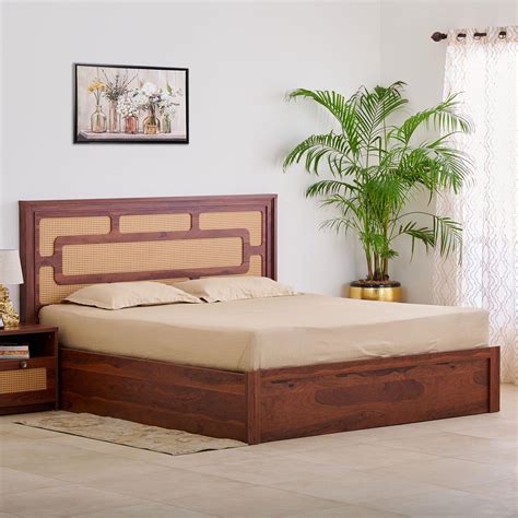 Buy Elsa Daisy Queen Bed with Hydraulic Storage - Brown from Home ...
