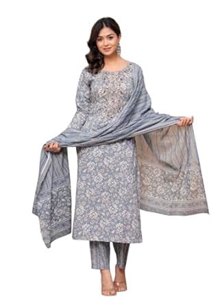 Buy AVYCO Pure cotton Embroidered Kurta pant dupatta set at Amazon.in