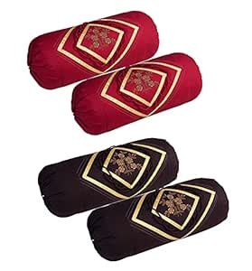 Rj Products Embroided Cotton Bolster Covers Set of 4 Piece Maroon and ...
