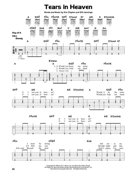 Tears In Heaven by Eric Clapton - Guitar Cheat Sheet - Guitar Instructor