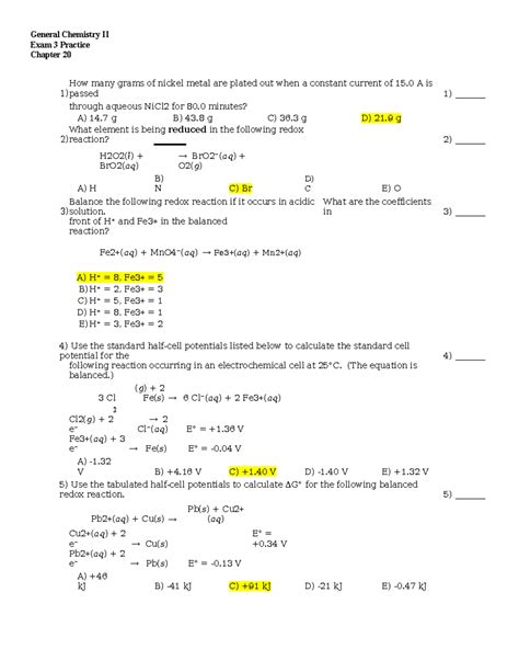 Answered GC2 CHP20 Practice - General Chemistry II Exam 3 Practice ...