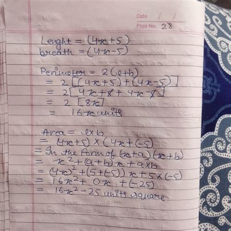 1. The length and breadth of a rectangle are (4x + 5) units and (4x-5 ...