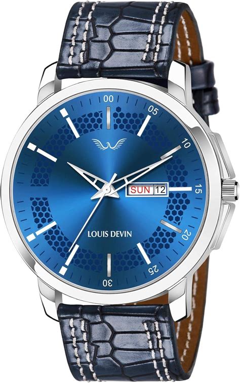 Buy Louis Devin LD-WT095-BLU Blue Leather Strap Analog Wrist Watch for ...