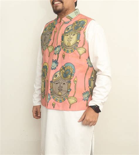 Pink Pen Kalamkari Silk Nehru Jacket: Elegant & Stylish