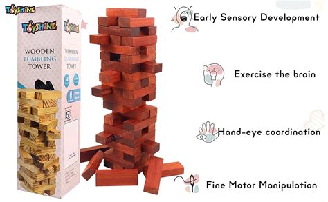 Buy Toyshine Wooden Tower 54 Pcs Wooden Building Block, Stacking Game ...