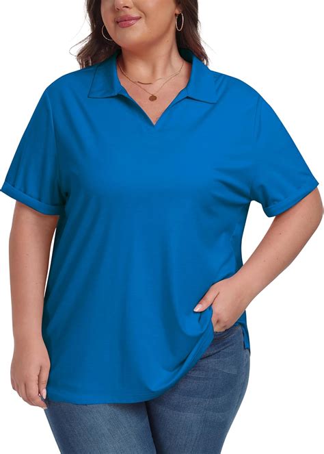 Amazon.com: MoFiz Women's Plus Size Golf Polo Shirts Loose Fit Short ...