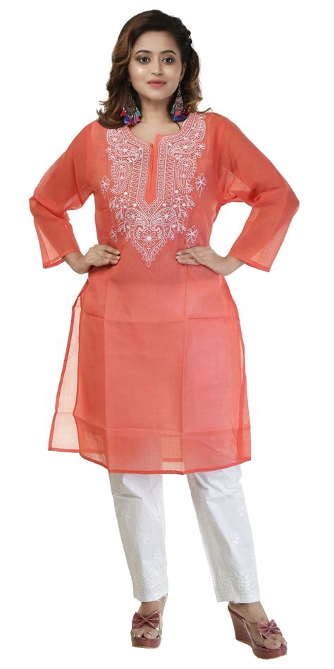Red Cotton Chikankari Kurti with Paisley Motifs – Parinita Sarees and ...