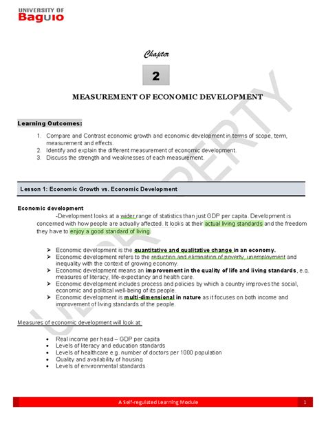 Measurement of Economic Development - Chapter MEASUREMENT OF ECONOMIC DEVELOPMENT Learning ...