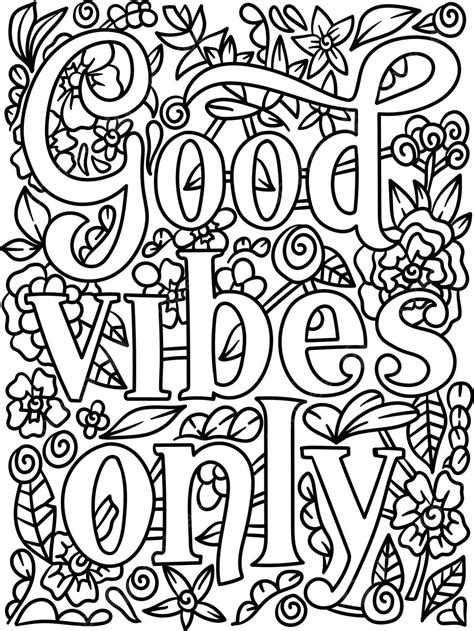 Printable Good Vibes Coloring Pages Adult Colouring Book Pages Stock