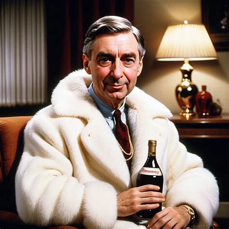 Fred McFeely Rogers. Wearing a big white fur coat. G...