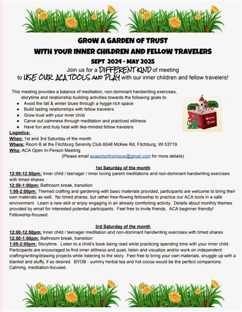 ACA at FSC - Sept. 21 event and meeting update - Fitchburg Serenity Club