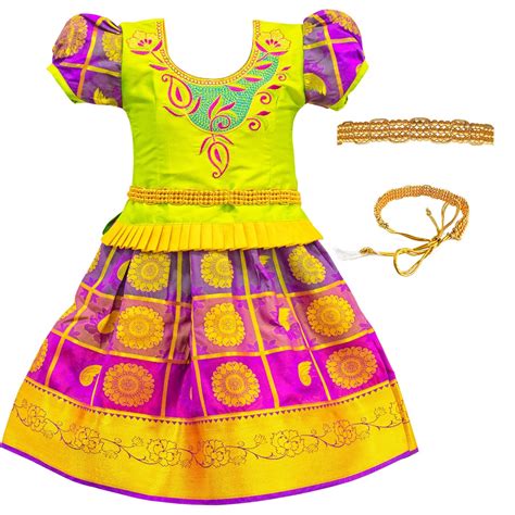 Buy AMIRTHA CHERISH Girl's Traditional Embroidery Pattu Pavadai LEHENGA ...