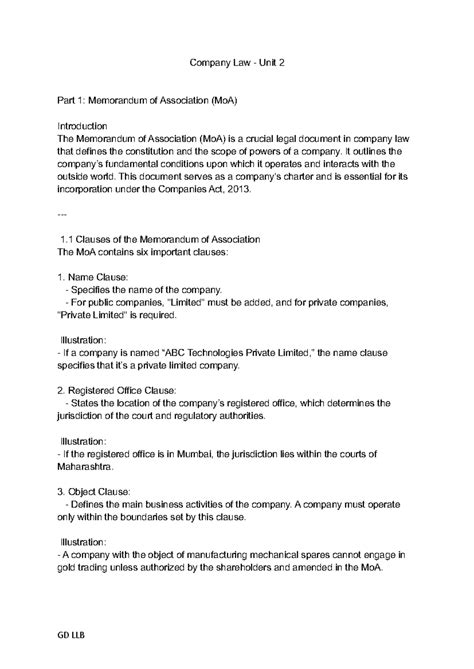 Company Law - Unit 2 - It outlines the company’s fundamental conditions ...