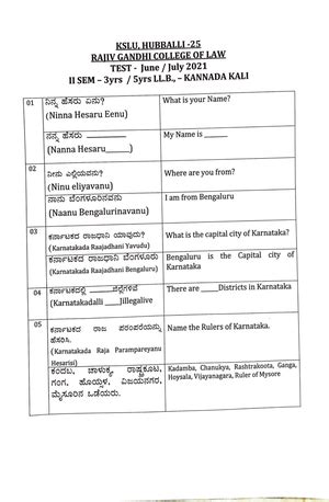 Kannada Kali - LLB4013 - KSLU - Studocu