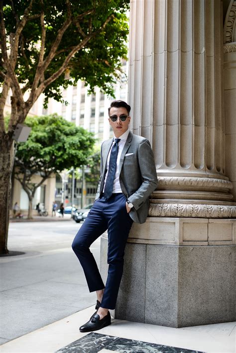 Best gray blazer navy pants Factory Sale
