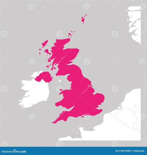 Map of United Kingdom of Great Britain and Northern Ireland Pink Highlighted with Neighbor ...