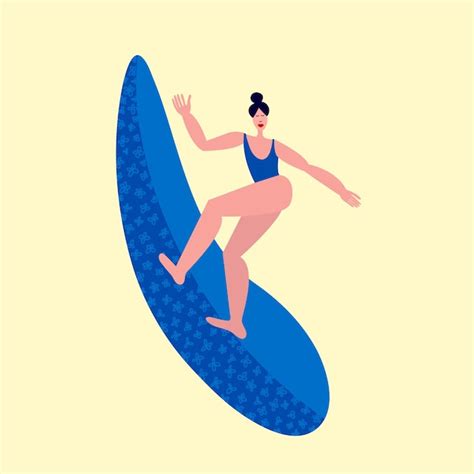 Surfing woman standing on surf board body positive surfer in swimwear ...