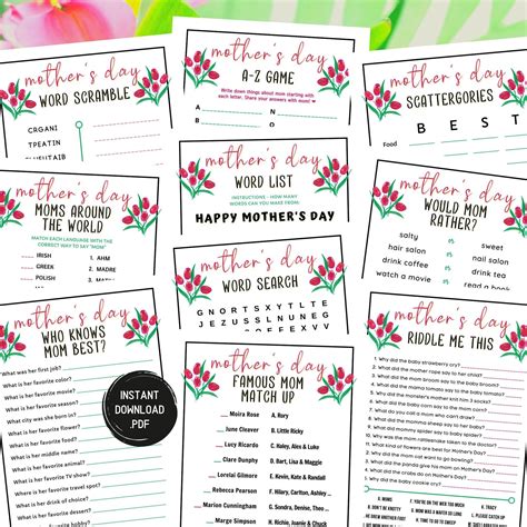 10 mothers day games bundle printable mothers day games mothers day ...