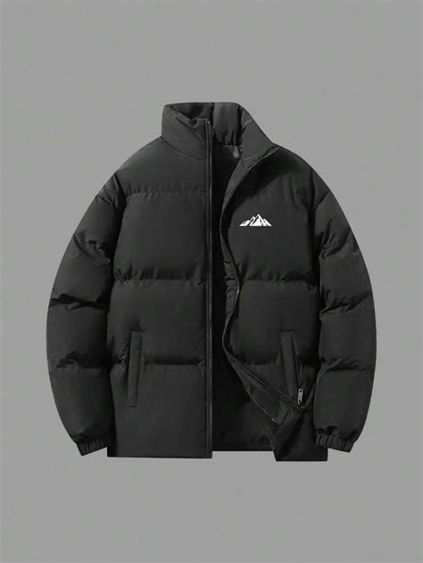 Men's Stand Collar Solid Color Printed Warm Padded Coat | SHEIN USA