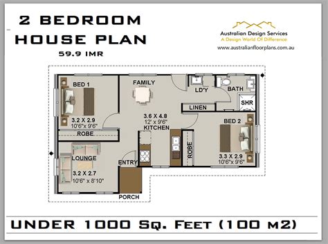 59.9 IMR House Plan Under 1000 Sq. Foot 2 Bedroom House Plan 2 Bedroom ...