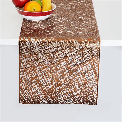 Buy Home Centre Cinder Hexagon Brown PVC Table Runner - 32x150cm Online ...