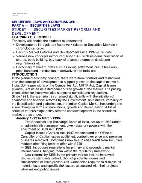 SECURITIES MARKET REFORMS AND DEVELOPMENT - SECURITIES LAWS AND ...