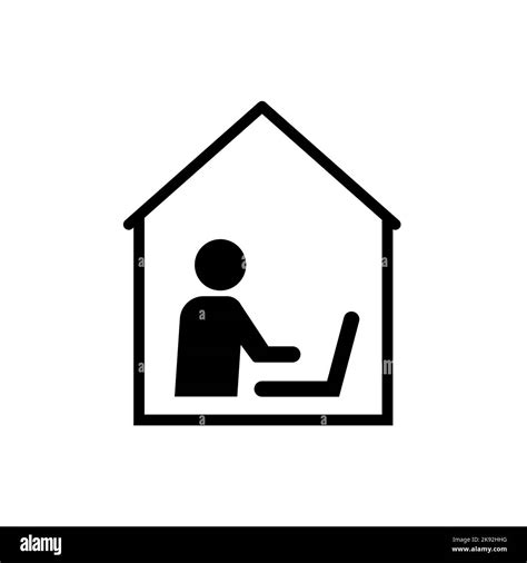 Work remote office desk icon. Work from home computer person workspace laptop vector space home ...