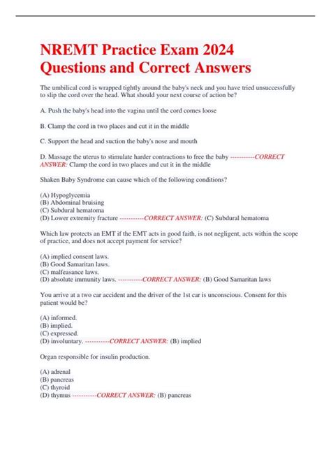 NREMT Practice Exam 2024 Questions and Correct Answers - NREMT ...