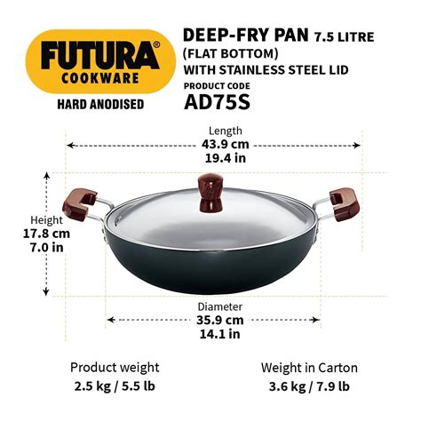 Hawkins Futura Hard Anodised Deep Fry Pan with SS Lid 36 cm \ 7.5 L ...