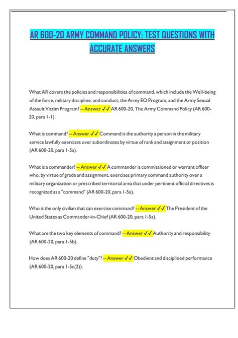 AR 600-20 ARMY COMMAND POLICY- TEST QUESTIONS WITH ACCURATE ANSWERS ...