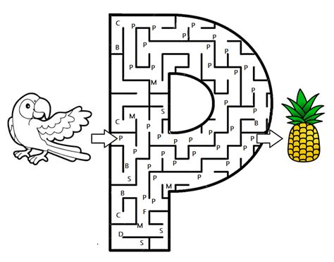 Kindergarten Maze Worksheets - Letter P | Olympiad tester