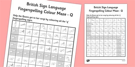 British Sign Language Fingerspelling Colour Maze Q - Twinkl
