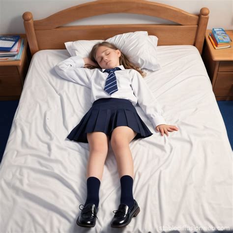 School Uniform student lying in bed | Stable Diffusion Online
