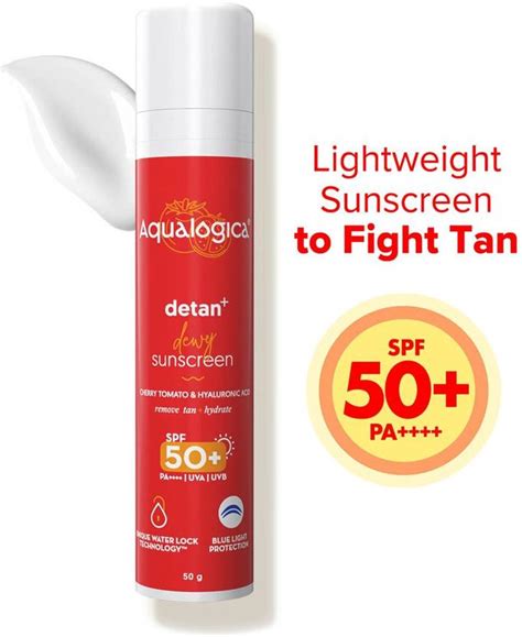 Aqualogica Sunscreen - SPF 50 PA++++ Detan+ Dewy Sunscreen with Cherry ...
