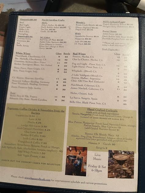 Menu at Banner Elk Cafe & Tavern, Banner Elk, 324 Shawneehaw Ave S ...