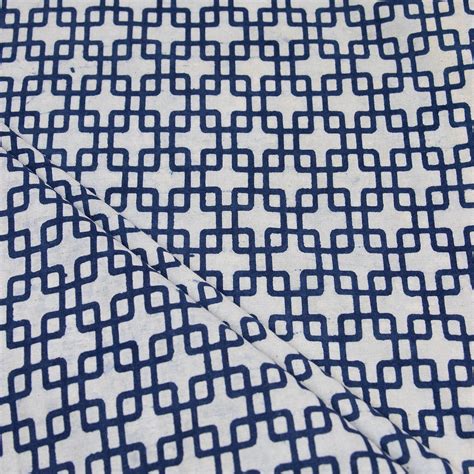 Buy Geometrical Block Soft Cotton Indigo Print Fabric Online DMAASA ...